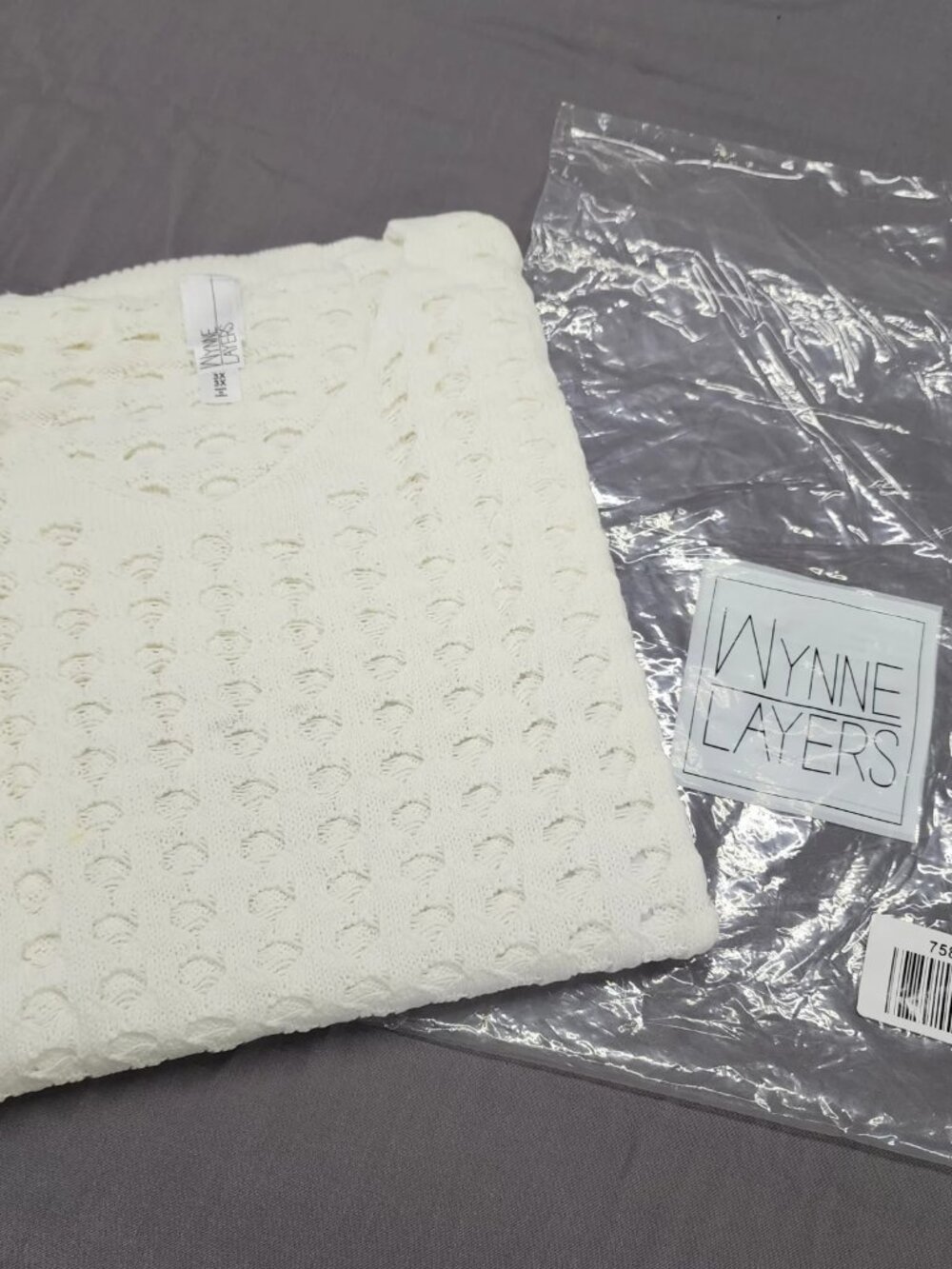 Wynne Layers Womens Plus 3X Ivory V Neck Short Sleeve Open Knit Sweater Cotton